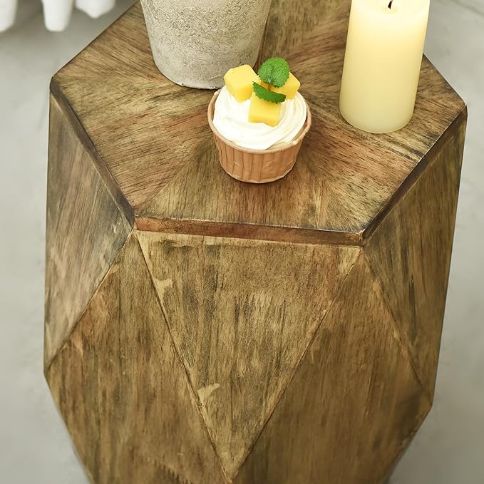 Round Side Table, Rustic Console Table, Gold Geometric End Tables Ideal for Couch Sofa Living Room or Bedroom Stand (Geometric Style)