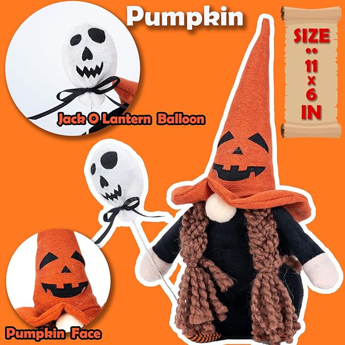 DraMosary Halloween Gnomes Plush Elf Decoration, 4PCS Handmade Reaper Witch Vampire Pumpkin Ghost Dolls for Halloween Table Ornament, Tiered Tray Decor, Party Favor, Trick or Treat