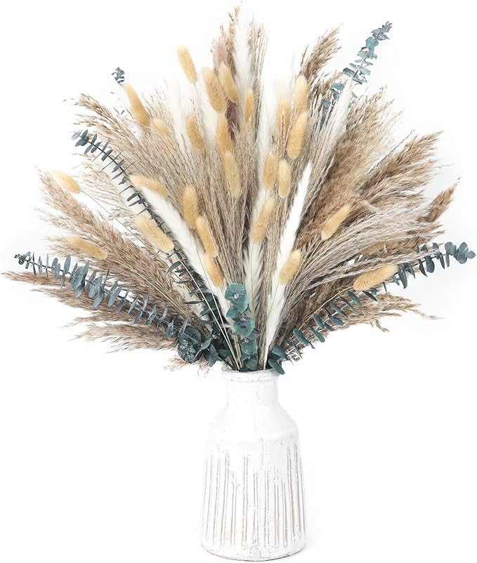 120 PCS Dried Pampas Grass, Dried Flowers, Reed Grass Bouquet for Bohemian Flowers Home Table Wedding Decoration, Rustic Farmhour.(Light Brown)