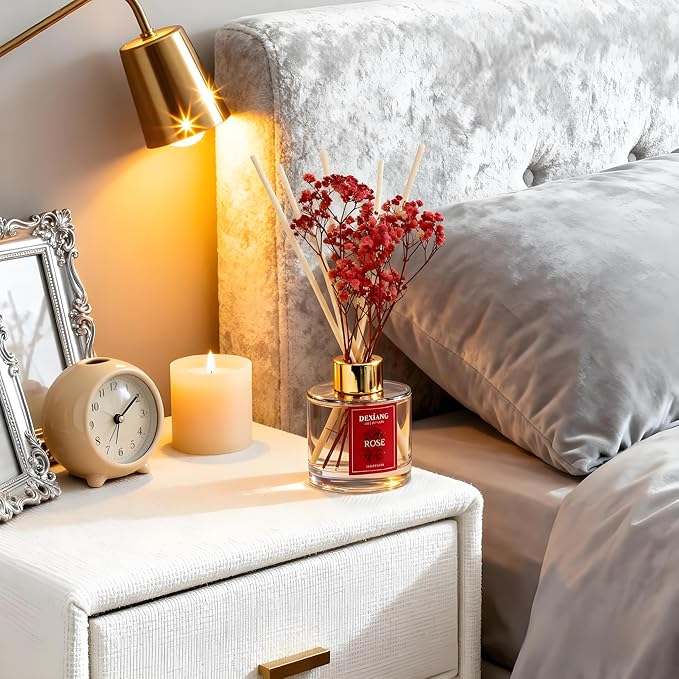 Reed Diffuser Set - 3.38 fl oz （100ml） Rose Home Fragrance Reed Diffuser for Bathroom Shelf Decor 6 Reed Stick