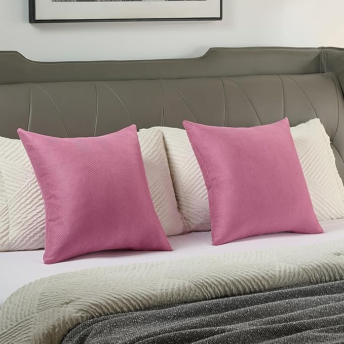 FUTEI Hot Pink Chenille Throw Pillow Covers 24x24 Inch Set of 2,Soft Wide Chevron Textured European Pillow Shams,Farmhouse Home Decor for Couch Living Room