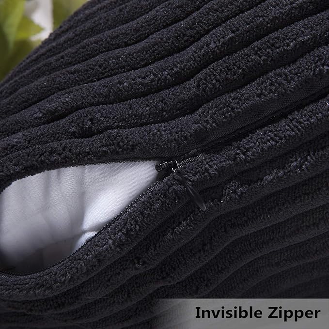 Home Brilliant Striped Velvet Cushion Cover for Chair 2 Packs Supersoft Handmade Fall Decorative Pillowcase for Bed Bench, 50cm, 20 x 20 Inch, Black