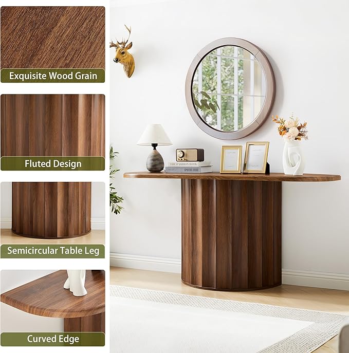 59'' Console Table for Entryway, Narrow Wooden Sofa Tables Behind Couch, Modern Fluted Entryway Table with Storage Accent Table for Hallway, Living Room, Entrance, Foyer (Walnut)