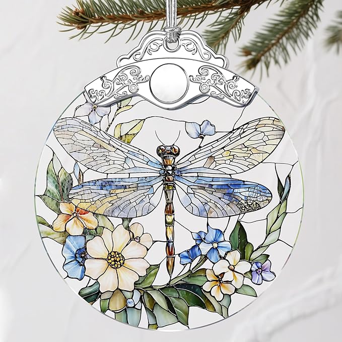 Stained Glass Dragonfly Ornament: Christmas Decorations, Ornaments for Christmas Tree & Holiday Ornaments – Holiday Present, Gift Exchange Ideas & Elegant Keepsake Gift for Family, Coworkers & Friends