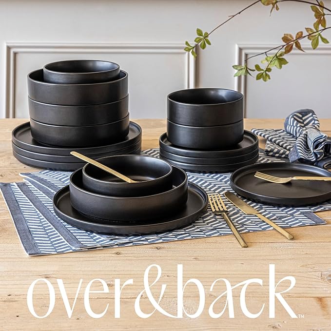 Over&Back Set of 4 Hand-Blocked Placemats - Colorful Dining Table Mat - Each Placemat is Unique - 100% Cotton - Machine Washable - Kitchen and Home Decor - Blue Herringbone