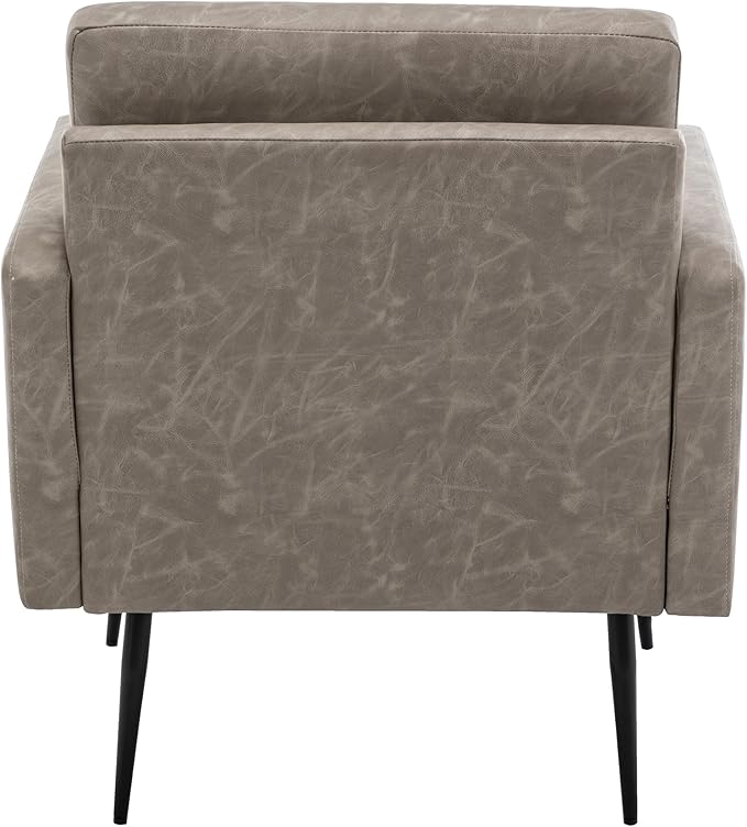 MINCETA Accent Chair,Modern Upholstered Armchair with Back and Arms,Reading Accent Chairs for Living Room,Set of 2,PU Leather in Greige