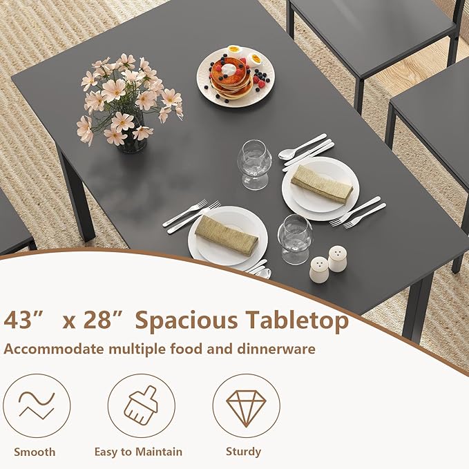 GOFLAME 5-Piece Dining Table Set, Industrial Kitchen Table and Chairs for 4 with Backrest and Metal Frame, Rectangular Space-Saving Dinette Set for Dining Room, Apartment, Small Space, Grey