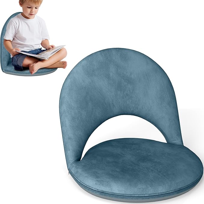 Floor Chair, 5-Position Foldable Floor Chair for Kids with Adjustable Back, Soft Sponge & Velvetean Cover, for Adults and Kids, Indoor Outdoor Use, Meditation, Gaming, Camping(Blue)