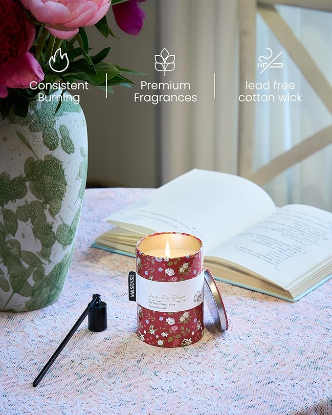 M&SENSE Fresh Rose Berries Scented Candle, Medium Jar Candle 11.3oz Natural Soy Wax for Home Scented, Floral Candles Gift for Spring Holiday, Up to 70 Hours Burning Long-Lasting Fragrance