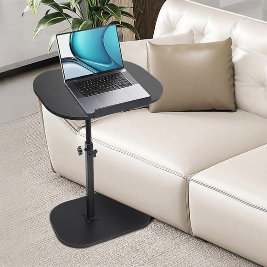Side Table TV Tray for Couch,90° Tiltable Laptop Table Height Adjustable 360° Swivel C Shaped End Table for Small Spaces,Bedside Bathroom Living Room (Black)