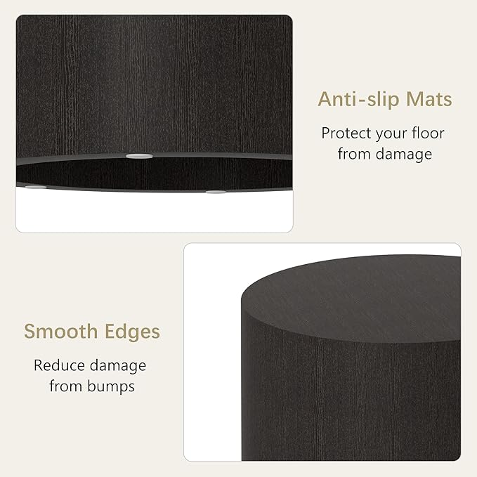 Nesting Coffee Table Set of 2, Round Wood Black Coffee Tables Modern Circle Coffee Tables Side End Table for Small Spaces Living Room, Bedroom, Balcony, Office