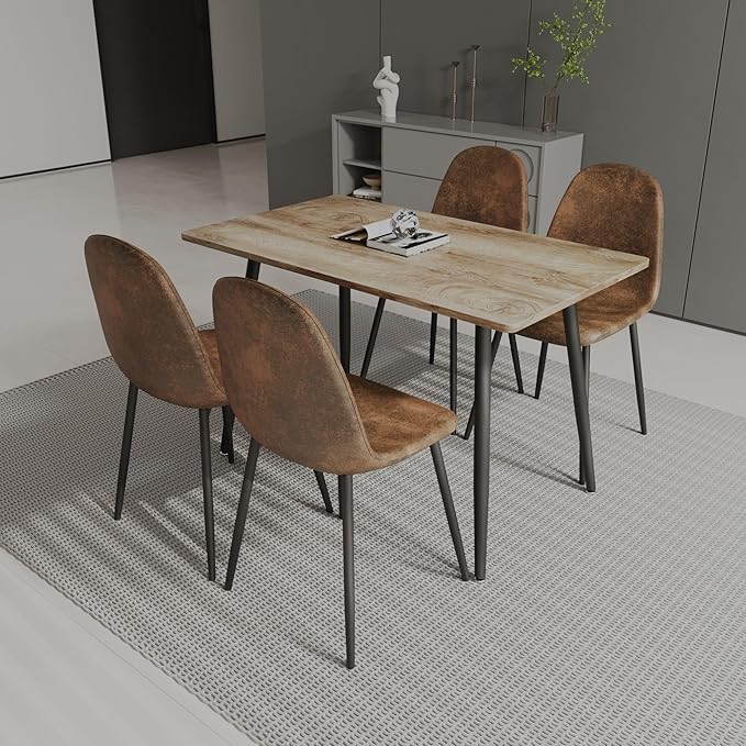 Modern Wooden Dining Table, 47.2'' Wooden Rectangle Table, Kitchen & Dining Room Table, Wooden Dining Table with Black Metal Legs for Living Dining Room(Walnut Color)