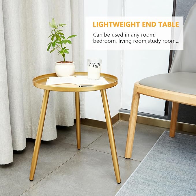 Round End/Side Tables for Living Room, Ideal for Any Room-Side Tables Living Room, Bedroom, Gold Plant Stand Balcony, Modern Coffee/Accent Table
