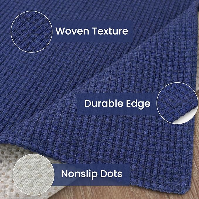 IOHOUZE Washable Area Rug 5x7 Non Slip Rugs for Living Room, Dining Room Rugs Bedroom Rug, Woven Braided Indoor Floor Carpet for Living Room Nursery, Royal Blue/Navy