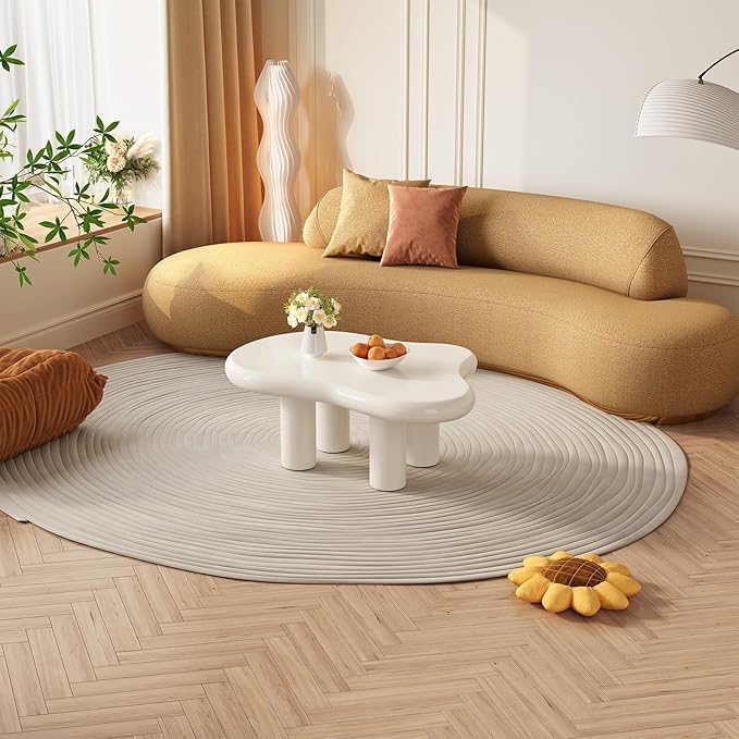 Guyii Cloud Coffee Table, Cute White Modern Tea Table, Irregular Indoor End Table for Living Room, Free Shape with 4 Legs, 35.82 Inches