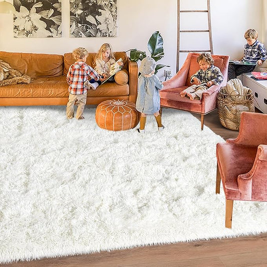 Rugs for Bedroom 4x6, Soft Shaggy Modern Shag Area Rug for Living Room, Upgrade Non-Slip Plush Fluffy Carpet for Kids Boys Girls Room Home Decor Aesthetic, Cream White