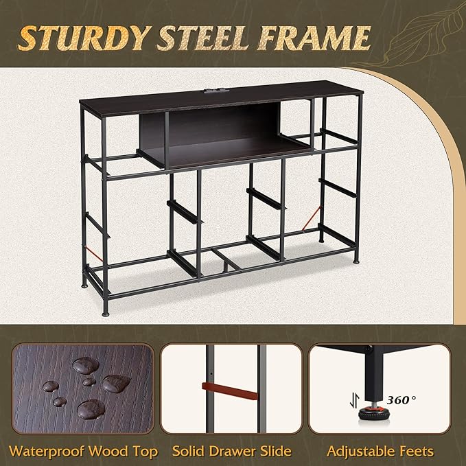 WLIVE Grey Dresser TV Stand for 45, 50, 55 inch TV, Entertainment Center with LED Lights & Charging Station, Chest of Drawers with 8 Fabric Drawers and Open Storage Shelves for Living Room, Hallway