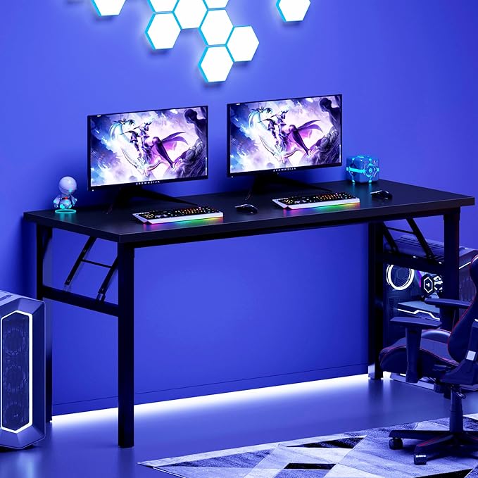 DlandHome Large Computer Desk, Folding Desk, Decent and Steady Home Office Desk/Workstation/Table 54.3inch Black Black