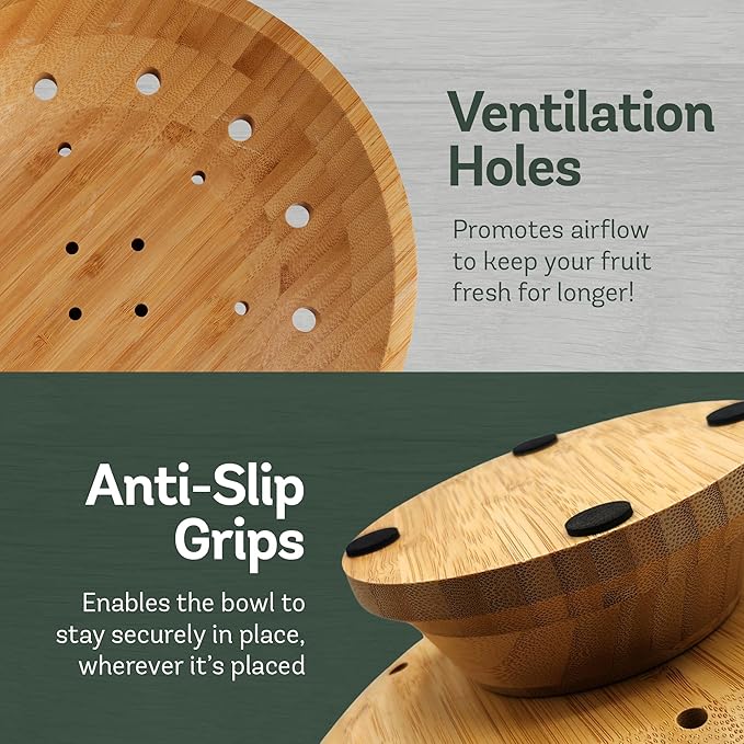 Black Wooden Fruit Bowl - Large Decorative Pedestal Bowl for Kitchen Counter & Dining Table Centerpiece, Modern Bamboo Serving Bowl for Fruits, Salads, Snacks, Keys, Bread, Entryway or Home Decor Gift