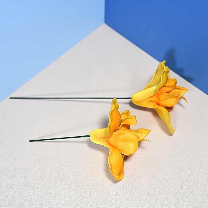 8pcs Luxury PU Orange Flowers Real Touch Wedding Bouquets Artificial Flowers for Decoration DIY Floral Gifts Home Office Table Decor Farmhouse Table Centerpiece Decorations