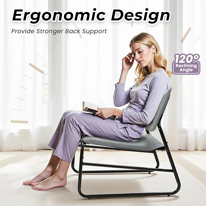 DAICO Modern Accent Chair Comfy Living Room Chair Armless Sling Accent Chairs Upholstered Side Sitting Chairs with Metal Frame for Office Reception Reading Bedroom Waiting Room, Grey