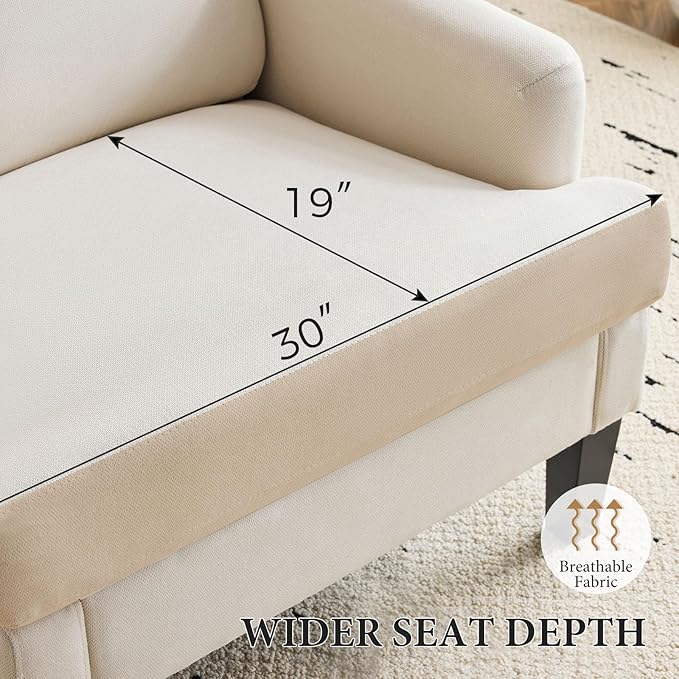 Bezseller Modern Accent Chair, Upholstered Reading Armchair with Wood Legs, Mid-Century Leisure Comfy Single Sofa Chair for Living Room, Bedroom, Home, Office, Beige