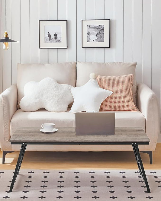 41.3" Folding Coffee Table with Safety Buckles, Low Coffee Table, Portable Floor Table, for Sitting on The Floor, for Living Room, Bedroom, Balcony, Caravan, Greige and Black TKF01BG