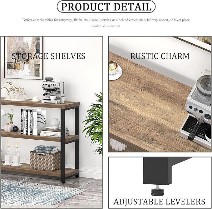 EXCEFUR Modern Sofa Table Behind Couch, Console Table with 3 Tier Shelves, Foyer Tables for Living Room Entryway Hallway, Rustic Oak