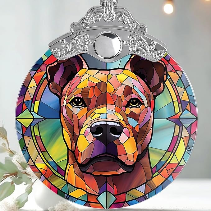 Dog Ornament, American Staffordshire Terrier Hanging Ornament - Glass, Christmas, Thanksgiving, Birthday Decorations and Gifts