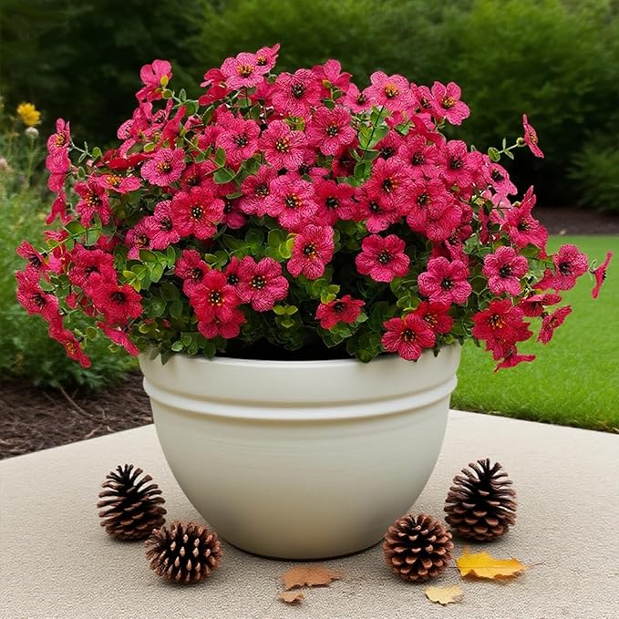 12 Bundles Artificial Flowers for Outdoor Indoor Fake Flowers UV Resistant Artificial Outdoor Flowers Fake Plants Beautiful Faux Flower for Porch Garden Home Patio Decor Home Wedding (Rose Red)