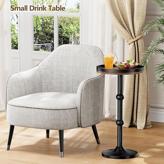 Small Round Side Table, Coffee Drink Table for Small Spaces, Modern Night Stand with Metal Leg, Weighted Iron Base Pedestal Round End Tables for Living Room, Bedroom, Narrow Corners,Sofa Couch