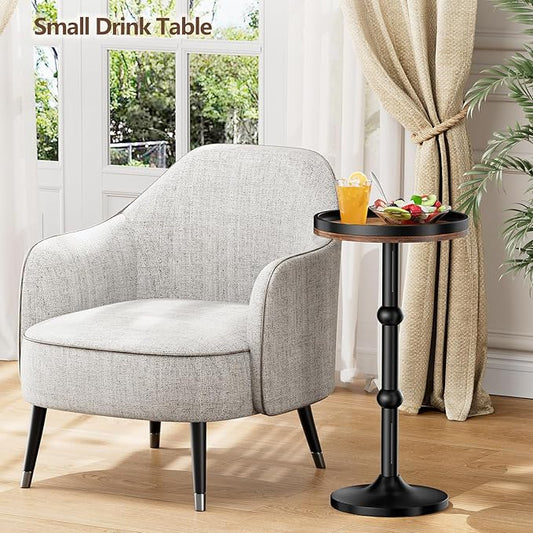 Small Round Side Table, Coffee Drink Table for Small Spaces, Modern Night Stand with Metal Leg, Weighted Iron Base Pedestal Round End Tables for Living Room, Bedroom, Narrow Corners,Sofa Couch