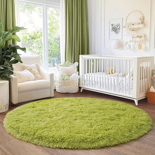 6‘x6’ Grass Green Round Rug for Bedroom, Ultra Soft Fluffy Circle Rug for Kids Girls Boys Room, Cute Shag Rugs for Living Room Playroom Tent Castle Home Decor Rug