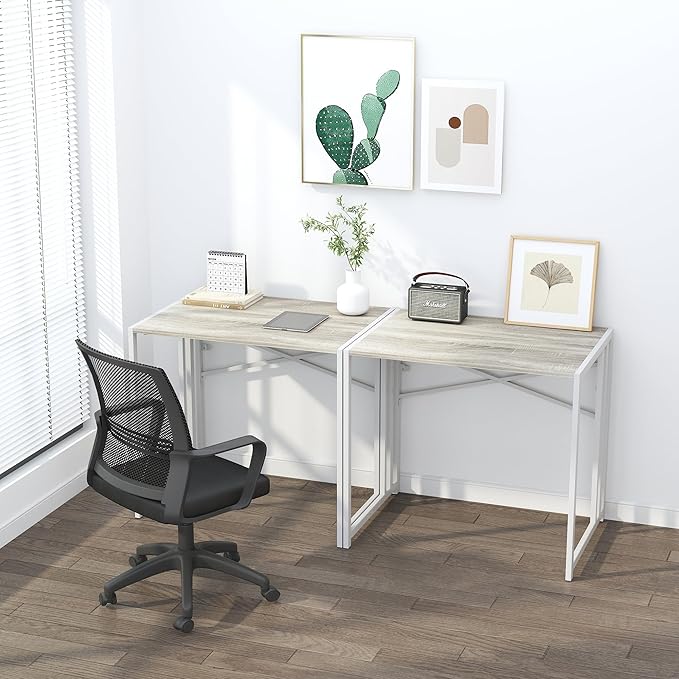 Small Folding Desk 32 inch, No Assembly Required Small Office Desk, Writing Gaming Computer Camping Desk, Beige