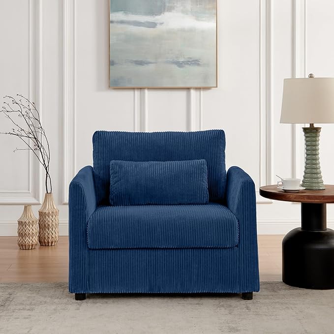 Modern Accent Chair Living Room Chairs in Corduroy Fabric,Reading Chair Sofa Couch for Apartment and Small Spaces. (Blue, Chair)