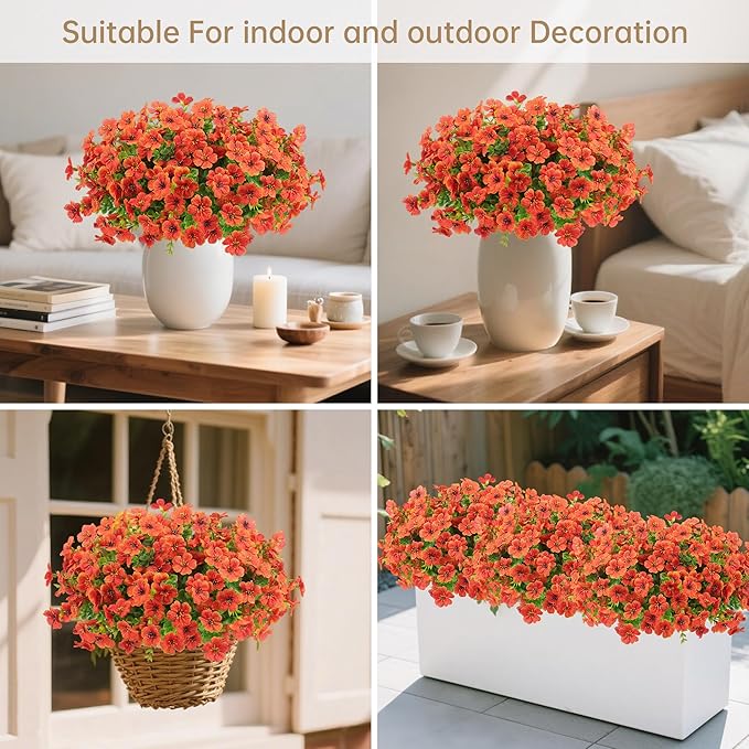 12 Bundles Artificial Flowers for Outdoors Indoor Fall Flowers Home Decoration,Fake Mums Silk Daisy Flower Plant for Outside,Plastic Flower UV Resistant Faux Mums for Garden Patio Boxwood Autumn Decor