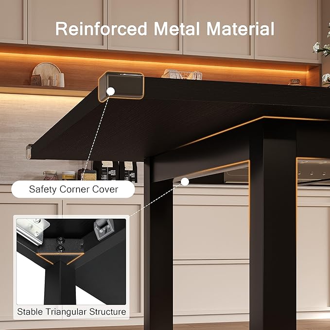 Modern Extendable Dining Table for 4-6, 63" Farmhouse Kitchen Table, Rectangular Dining Room Tables for Dining, Kitchen, Office, Living Room, Wooden Tables, Space Saving (Black)