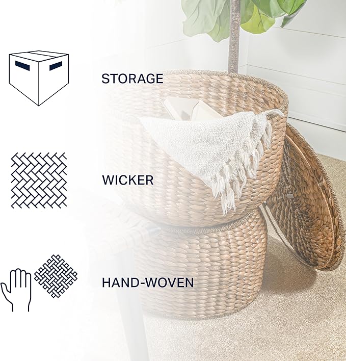 happimess SAT1000A Bhola 18" Hourglass Handwoven Hyacinth Storage Accent Table with Lid for Storage and Decoration in Bedroom, Living Room, Kitchen, Dining Room, Entryway, Guestroom, Natural