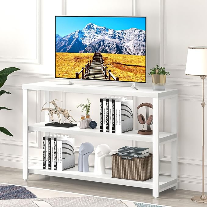 EXCEFUR Modern Entryway Table, Sofa Console Tables for Living Room, 3 Tier Foyer Table for Hallway, Behind Couch (47 Inch, White)