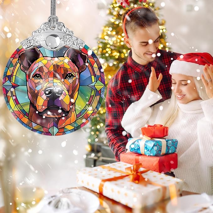 Dog Ornament, American Staffordshire Terrier Hanging Ornament - Glass, Christmas, Thanksgiving, Birthday Decorations and Gifts