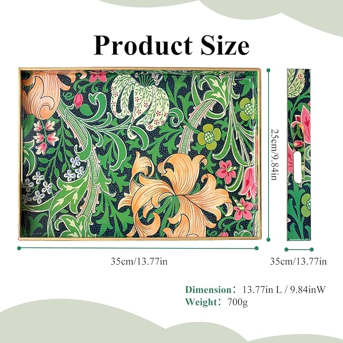 Zosenley Rectangular - Decorative Plastic Tray with Handles Modern Vanity Serving for Ottoman, Coffee Table, Kitchen and Bathroom 13.8 x 9.84 Inch (Morris Green)