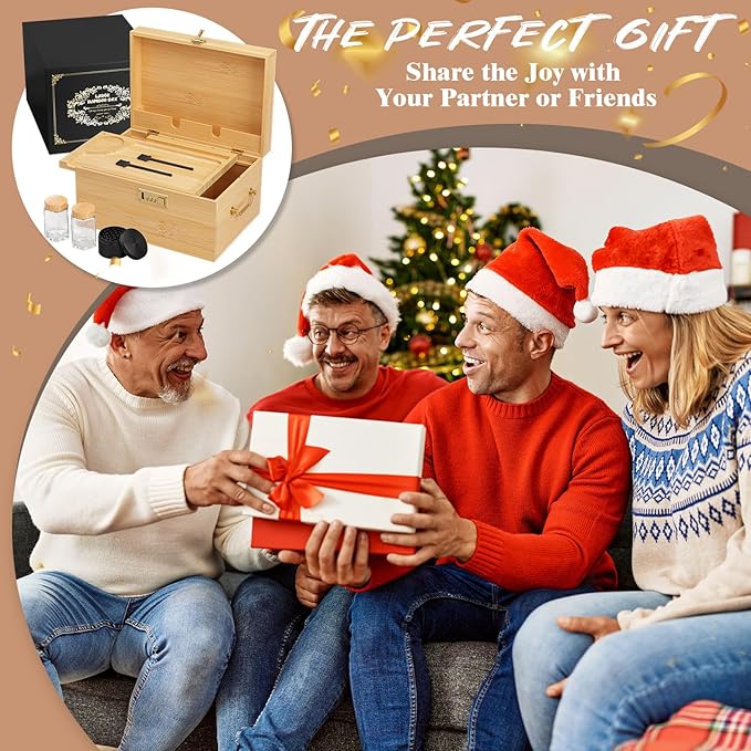 Lockable stash box with rolling tray – Premium bamboo box organizer with grinder, jars & brushes | Stylish wooden stash boxs, spacious Storage Box, great large stash box for home,Holiday Gift