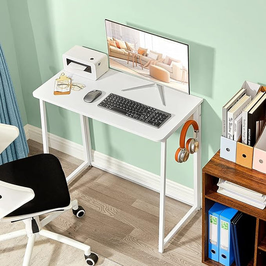 WOHOMO Folding Desk, Small Writing Desk 39.4", Space-Saving Foldable Laptop Table Writing Workstation for Home Office, Easy Assembly, White