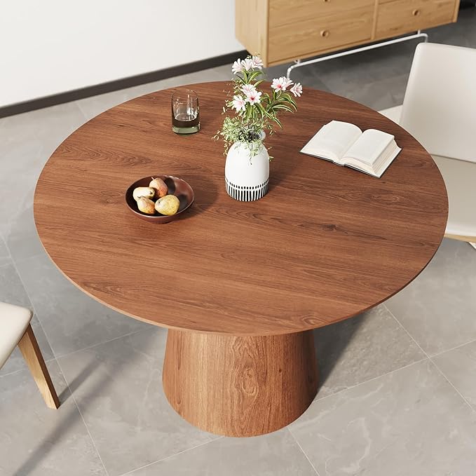 Round Dining Table for 4, 43'' Modern Wooden Pedestal Table, Farmhouse Kitchen Table, Minimalist Round Table Circle Dining Tables for Living Room & Dining Room