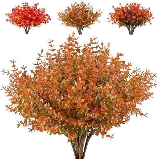 12 Bundles Artificial Flowers Fake Boxwood Shrubs UV Resistant No Fade Faux Greenery Faux Plastic Lotus for Home Garden Hanging Planter Indoor Porch Patio Office Wedding Decoration(Fall)