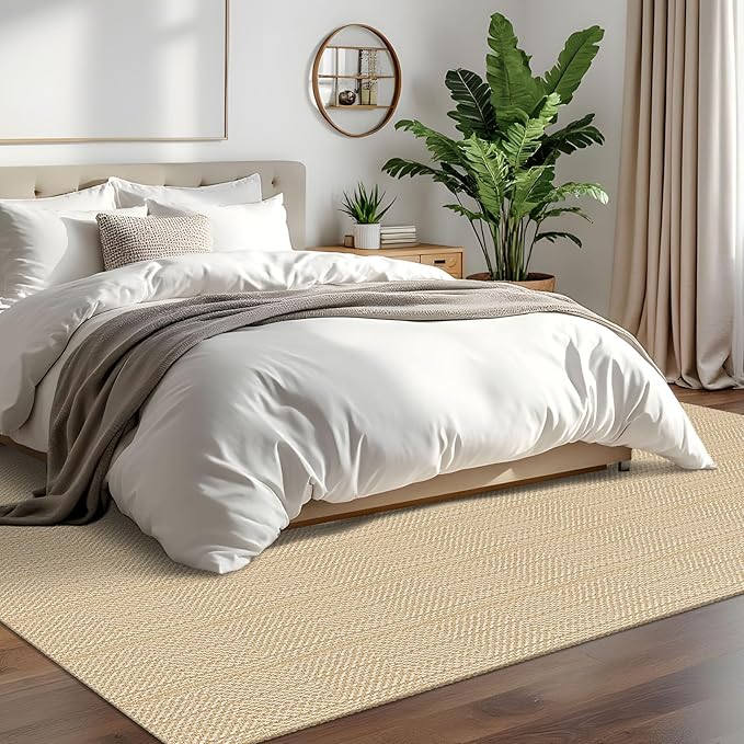 IOHOUZE Washable Area Rug 6x9 Non Slip Rubber Backed Rugs for Living Room, Dining Room Rugs Bedroom Rug, Woven Indoor Floor Carpet for Living Room Nursery, Warm Beige/Orange/Apricot