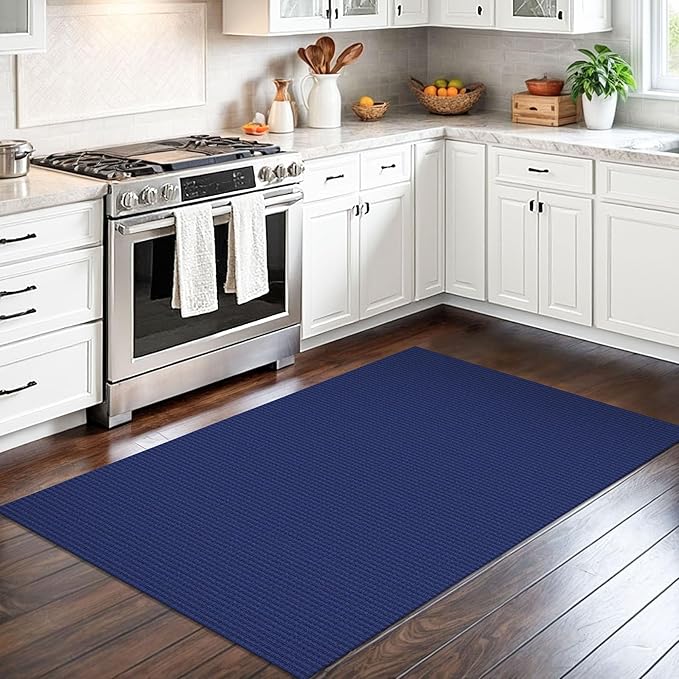 IOHOUZE Washable Area Rug 3x5 Non Slip Woven Rugs for Entryway Rugs Indoor Outdoor Doormat Throw Rug Floor Carpet for Entrance Kitchen Living Room, Royal Blue/Navy