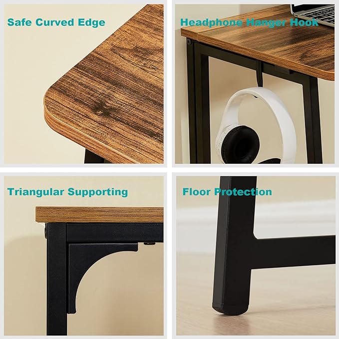 WOHOMO Folding Desk for Small Spaces, 31.5 Inch Foldable Computer Desks, Small Desk for Home Office, Study, Bedroom, Space Saving Writing Work Computer Table, Easy to Fold, Rustic Walnut