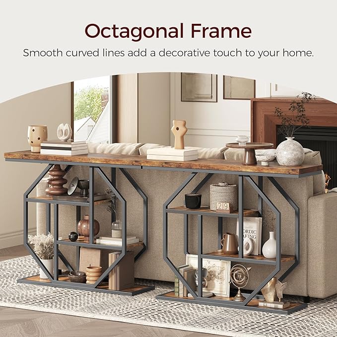 Entryway Table, Industrial Console Sofa Table with Storage, Narrow Accent Table for Living Room, Entry, Hallway, Entrance, Foyer, Rustic Brown CTHR28001