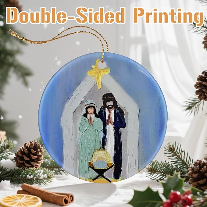 Nativity Scene Christmas Ornament, Jesus’ Birth Christmas Ornament, Holy Family Decoration, Religious Holiday Decor | Gifts for Christian, Gifts for Religious Women - Style D